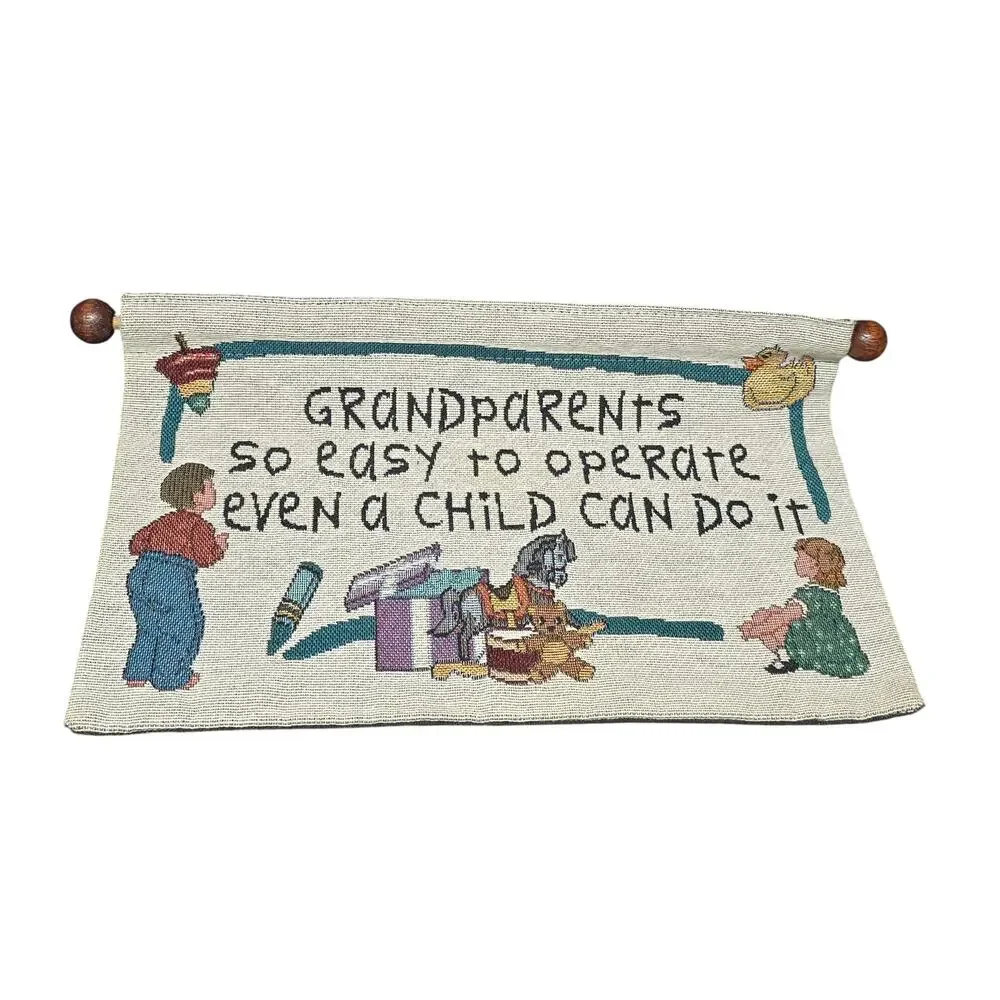 Grandparents Easy To Operate A Child Can Do It Embroidered Hanging Wall Decor